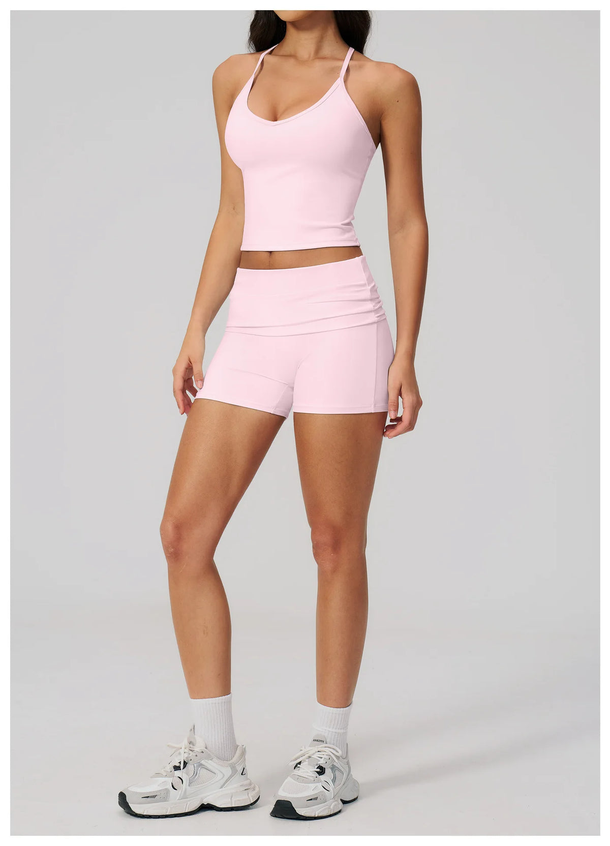 Summer 2Pcs Yoga Sets Women Camisole Slimming Sports Tank Top Pleate High Waist Shorts Fitness Suit Gym Running Excersize Wear