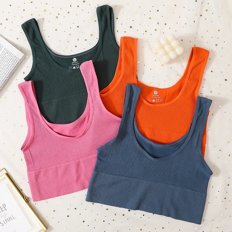 Seamless Bras For Women Streetwear Rib Sports Tank Top Sexy Lingerie No Pads Crop Top Female Fitness Underwear