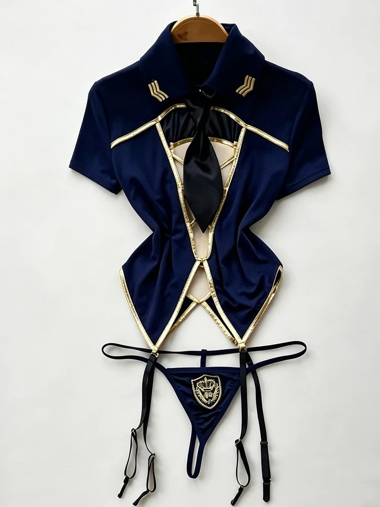 Women Police Cosplay Costumes Long Sleeve Zipper Romper with Harness Belt Halloween Role Play Outfit for Carnival Themed Events