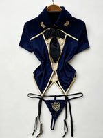 Women Police Cosplay Costumes Long Sleeve Zipper Romper with Harness Belt Halloween Role Play Outfit for Carnival Themed Events