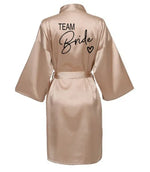 Wedding Party Team Bride Robe With Black Letters Kimono Satin Pajamas Bridesmaid Bathrobe SP001