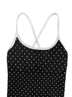 Sexy Black Polka Dot Print Patchwork Yoga Jumpsuit Women Sleeveless Hollow Out Backless Cross Fitness Sports One Piece Suits