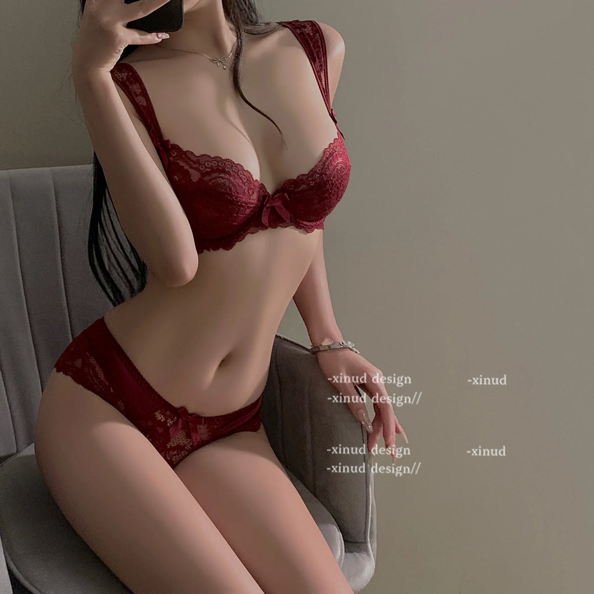 Purple Sexy Bra SetLingerie Women French Lace Thin Bra Top Support Pure Desire Wind Transparent Bra Panties Set Underwear