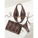 With Skirt Printed Halter Bikini Female Swimsuit Women Swimwear Padded Bather Bathing Suit Swim Three-pieces Bikini set K8087