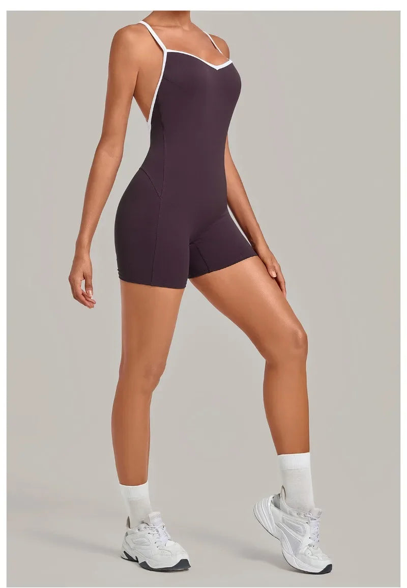 Women's Seamless Yoga Jumpsuits Fitness Sports Gym Hip-lifting Sleeveless One-piece Backless Workout Training Shorts Jumpsuit