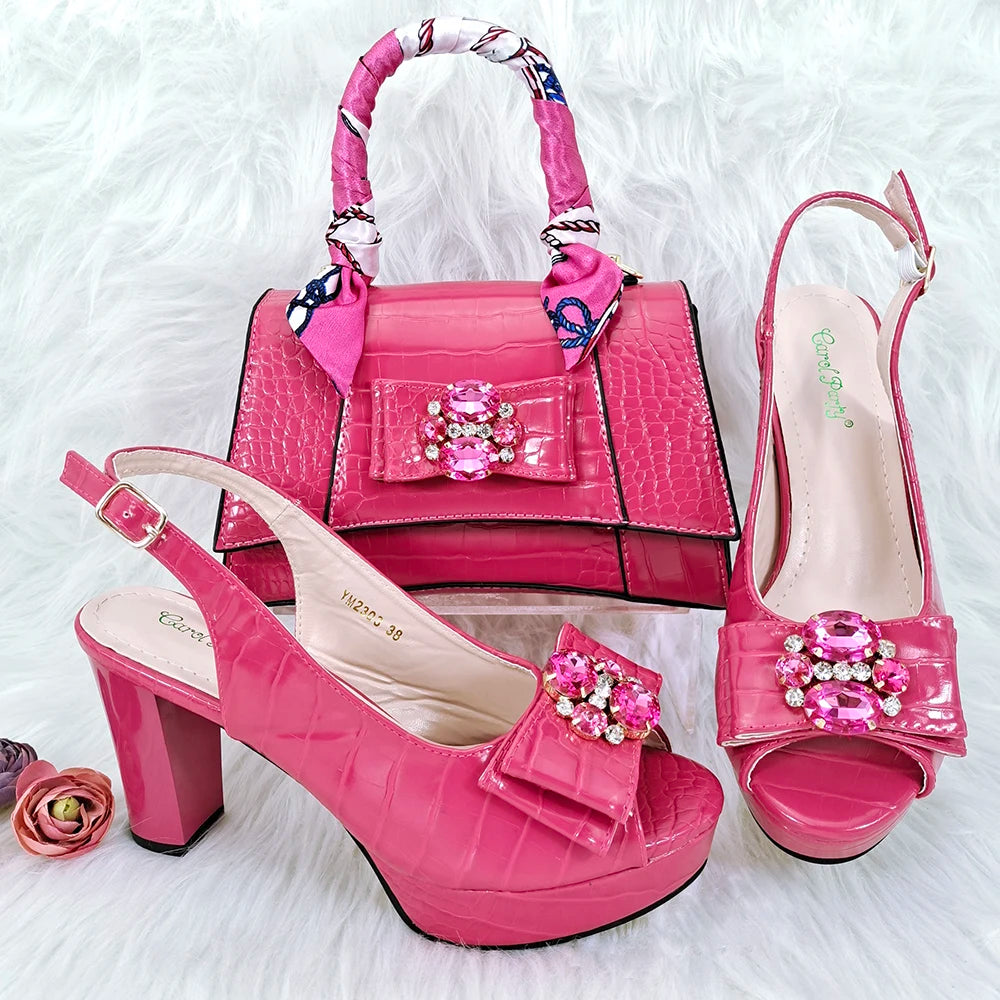 Doershow beautiful Italian Shoe and Bag Set New Shoes and Bag Set In Italy pink Color Italian Shoes with Matching Bags HFG1-23