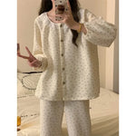Plus Size Air Cotton Long Sve Thiened Cotton Lace Floral Home Clothes Set for Women Sweet Sle Autumn Winter Pjamas for Women