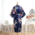 Hot Sale Blue Female Silk Rayon Robes Gown Kimono Yukata Chinese Women Sexy Lingerie Sleepwear Plus Size S M L XL XXL XXXL A-046