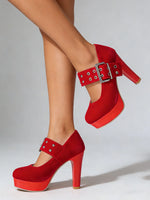 2026 Big Size 33-43 Retro Black Office Lady Buckle Strap Mary Janes Platform Pumps Elegant Red 10.5cm High Heels Shoes Women
