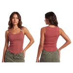 Summer Women's Solid Ribbed Tank Tops Stylish Sleeveless U Neck Camisole with Metal Buckle Straps Gothic Punk Vest