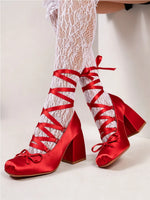 2026 Plus Size 43 Retro Red Lolita Ankle Wrap Pumps Sweet 5cm Med Square Heels Gothic Cosplay Ballet Mary Janes Shoes Women