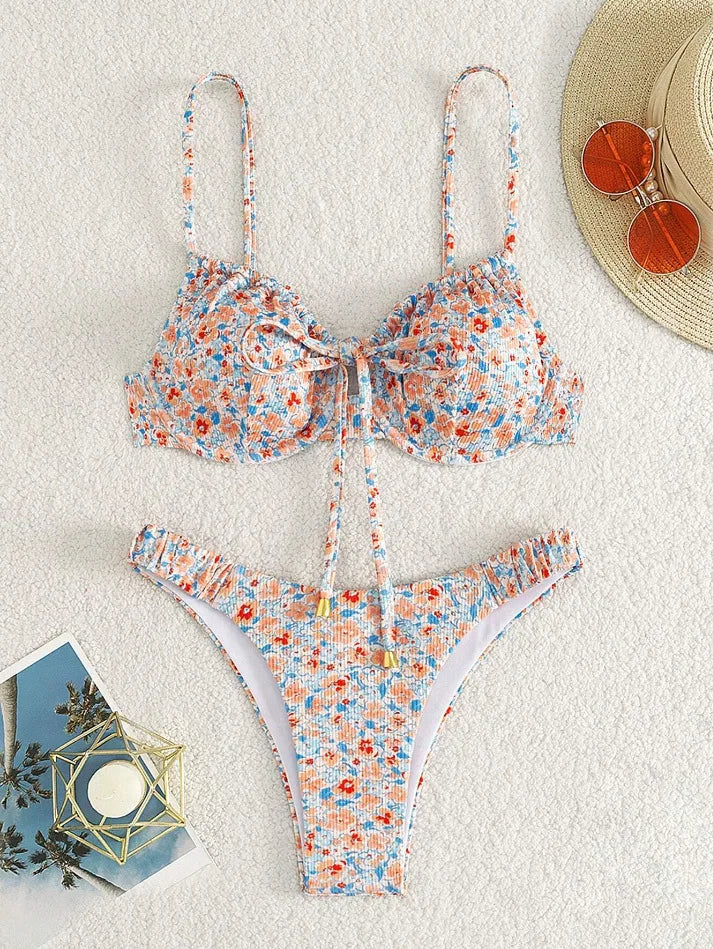 New Sexy Floral Print Push Up Bikini 2024 Women Swimwear Female Swimsuit Two Pieces Thong Bikini Set Bather Bathing Suit Beach