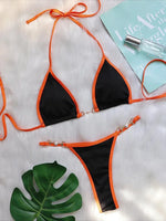 Sexy Halter Pearl Extreme Mini Micro Bikini Female Swimsuit Women Swimwear Two-pieces Bikini set Ribbed Bather Bathing Suit Swim