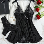 Curves 2-Piece Women's Underwear Set Lace Low-Rise Panties With Nightgown Intimate Apparel Breathable Delicate Summer Lingerie