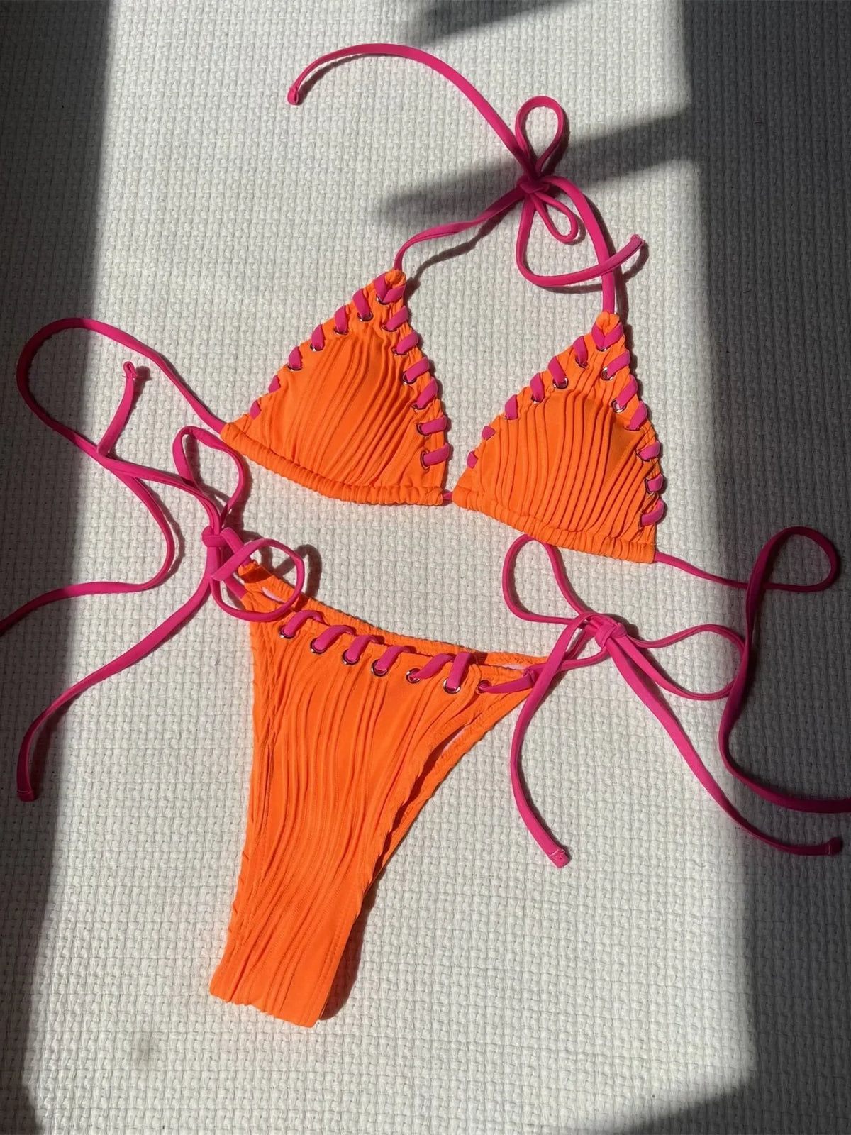 Sexy Micro Bikini 2025 Women Beige Brown Pink Weave Bandage Cross Crochet Swimsuit Brazilian Beach Bathing Suit Thong Swimwear