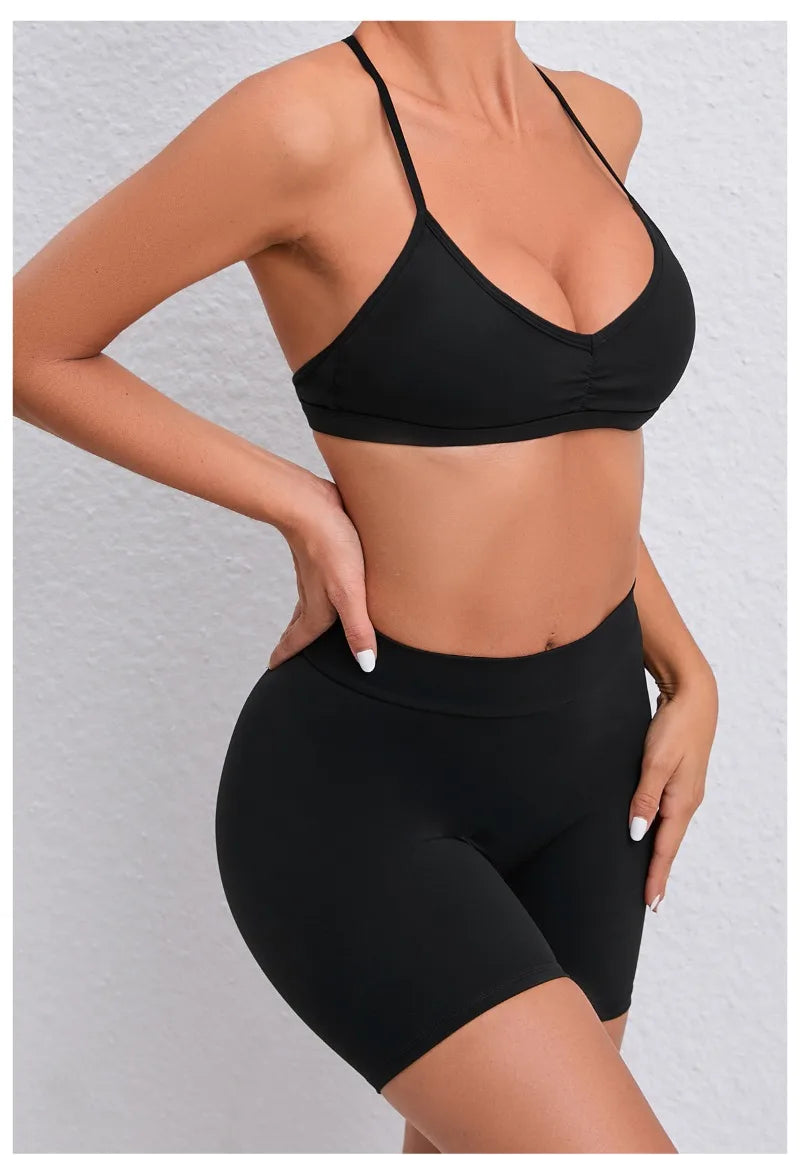 Women's 2-Piece Yoga Sets High Waist Seamless ShortsHip-Lifting & Backless Gym Leggings Quick Dry Workout Fitness Suits