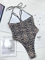 2026 New Sexy One Piece Swimsuit Swimwear Women Leopard Hollow Halter One-piece Bathing Suit Beachwear Metal Ring Decor Bikinis