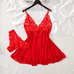 Blue Elegant Pajama Underwear Sets Transparent Lace Patchwork Bra And Panty Set Women Romantic Sleepwear Babydoll Dress Briefs