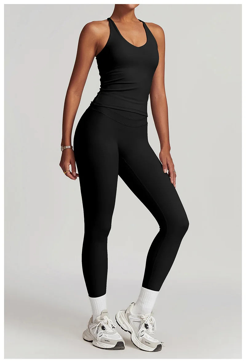Yoga Set 2PCS Women Tracksuit Nude Feeling Workout Sets Gym Clothes Push Up Fitness Running Sportwear Sport Bra Leggings Suit