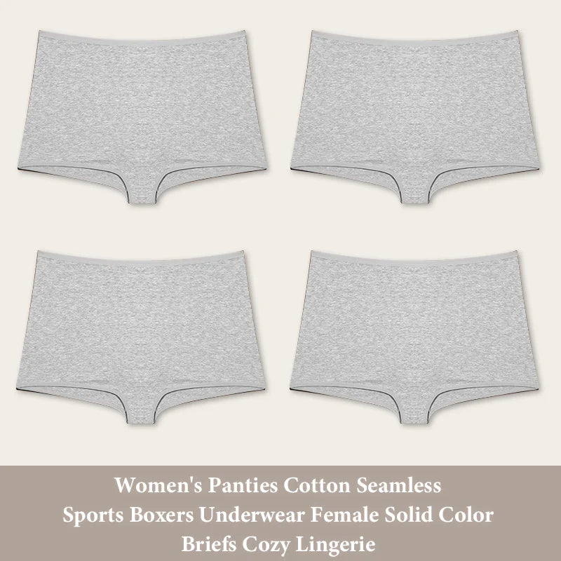 New 4PCS Women's Panties Cotton Seamless Sports Boxers Underwear Female Solid Color Cozy Lingerie Intimate Underpants XS-XL
