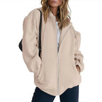 Long Sleeve Oversized Sweatshirt Women Zip Up Hoodies Fall Fleece Jackets with Pockets Casual Workout Outfits