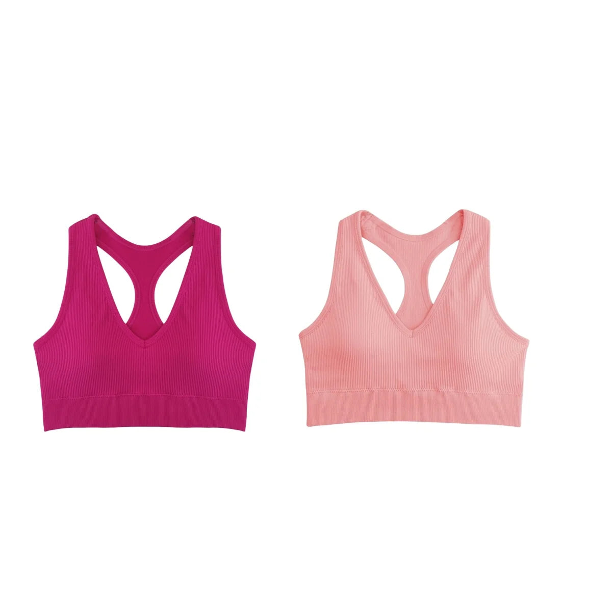 2Pcs/Set Women Deep V Neck Y-Back Padded Tank Bra Rib Cropped Tank Bralette Racerback Strap Daily Inner Top One Size Underwear