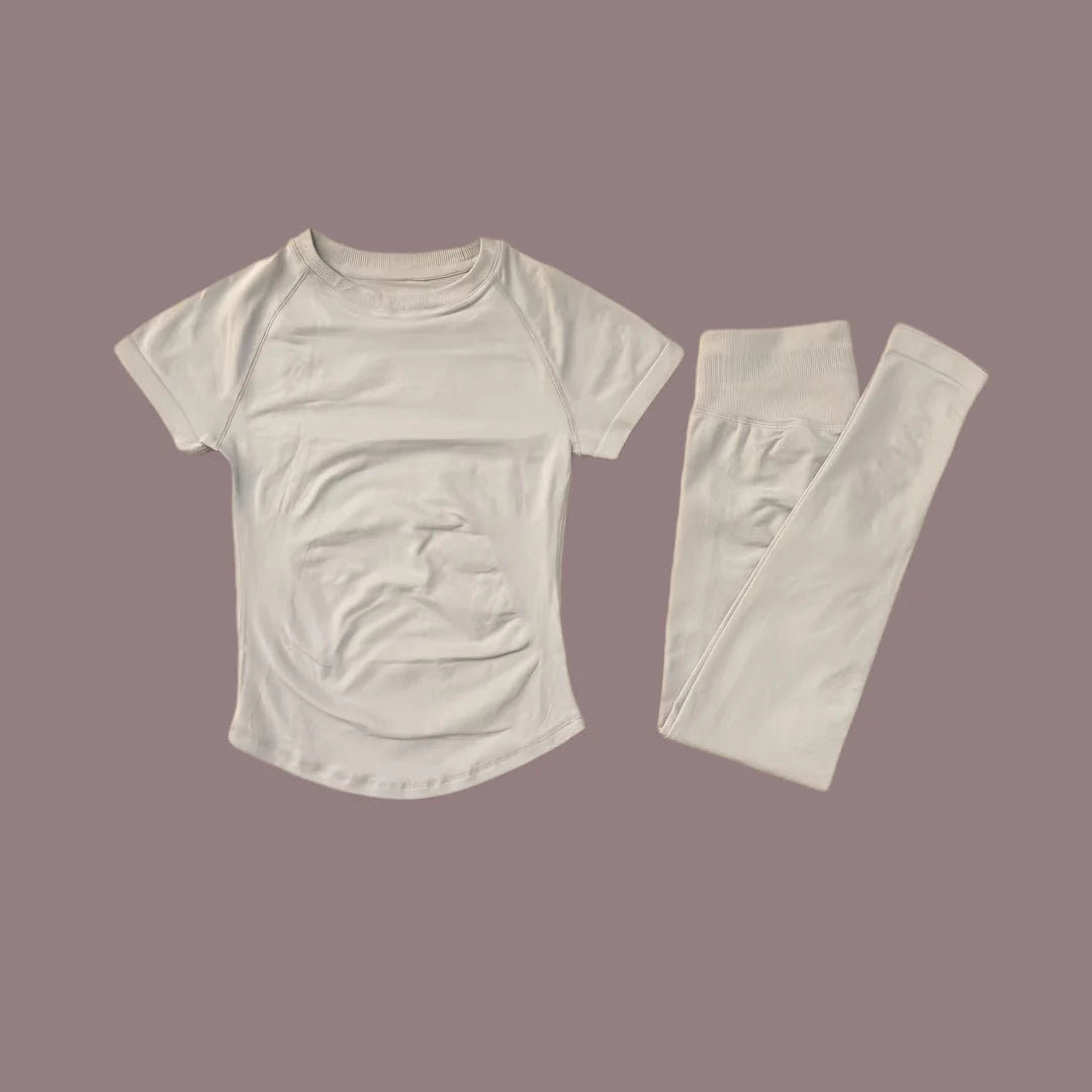 2 Piece Women Solid Color Set Summer Casual Short Sleeve T-Shirt High Waist Long Pants Soft Breathable Tracksuit Daily Outfit