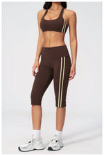 Summer Color Blocked Yoga Sets Women Slim Sports Bra High Waist Pants Fitness Suits Outwear Gym Running Push Up Workout Clothes