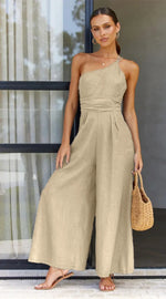 Foridol Waist Folds Backless Double Strap Casual Wide Leg Jumpsuit Long Pants Green 2025 New Female LooseJumpsuit