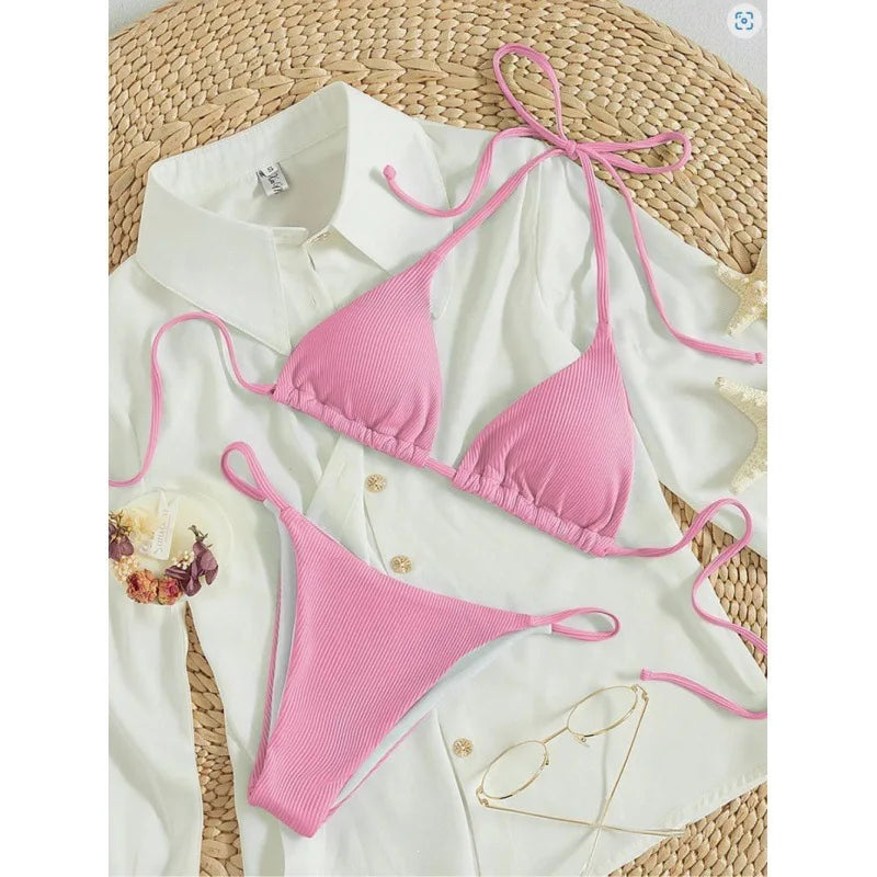 Sexy Women's Swimsuit Micro Bikinis Set Female Summer Beach Halter Neck Swimwear Mini Thong Bathing Suit for Woman Wear