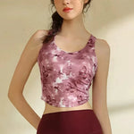 Women's Elegant Printed Yoga Sports Vest Shock Resistant Fitness Outerwear Beautiful Back Cross Shaped Design