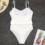 Ribbed Push up Underwired Metal Chain Women Swimwear One Piece Swimsuit Female Waist Belt Monokini Bather Bathing Suit Swim Lady