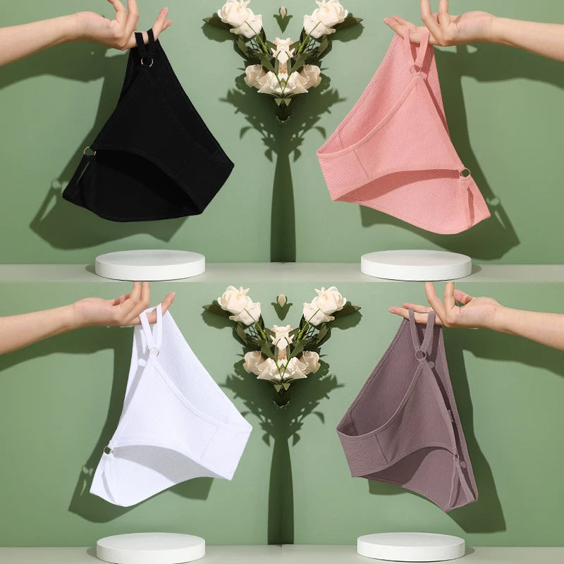 4PCS/Set Women Cotton Panties Sexy Low Waist Briefs Female Soft Breathable Underwear Button Design Fashion Comfortable Lingerie