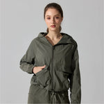 Outdoor Windproof Mountaineering Jacket Women Fashion Lightweight Sun Protection Sports Hooded Top Casual Loose Hiking Yoga Suit