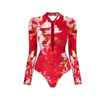 Black And Printed Long Sleeve Swimsuit With Cover Up Sexy Swimwear Women Surf Swim Suit Slimming Bathingsuit Bodysuit Beachwear