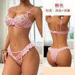 Rose Embroidered Lace Soft Bikini Steel Ring Women's Underwear Backless Deep V Suspenders Sleeveless Bowknot Bikini Elegant MHZT