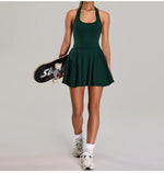 Summer Sleeveless Halter Slim Tennis Dress Women Sexy 2-in-1 Hollow Backless Golf Sports Dresses Outdoor Running Fitness Skirt