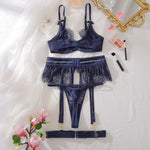 Toucheart 4PCS Lingerie Sexy Set Solid Color Cut-out Garter Strap Slim See-through Butterfly Fine Knot Shoulder Strap Bra
