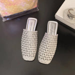 2026 Summer New Style Hollow Out Square Toe Low Heels Women Sandals Solid Color Outdoor Slippers Fashion Casual Sexy Beach Shoes