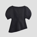 Women's Fashion Casual Short Sleeve Top Women Solid Black Boat Neck Puff Sleeve Hem Top Slim Fit Casual Blouse For Party 0PX4