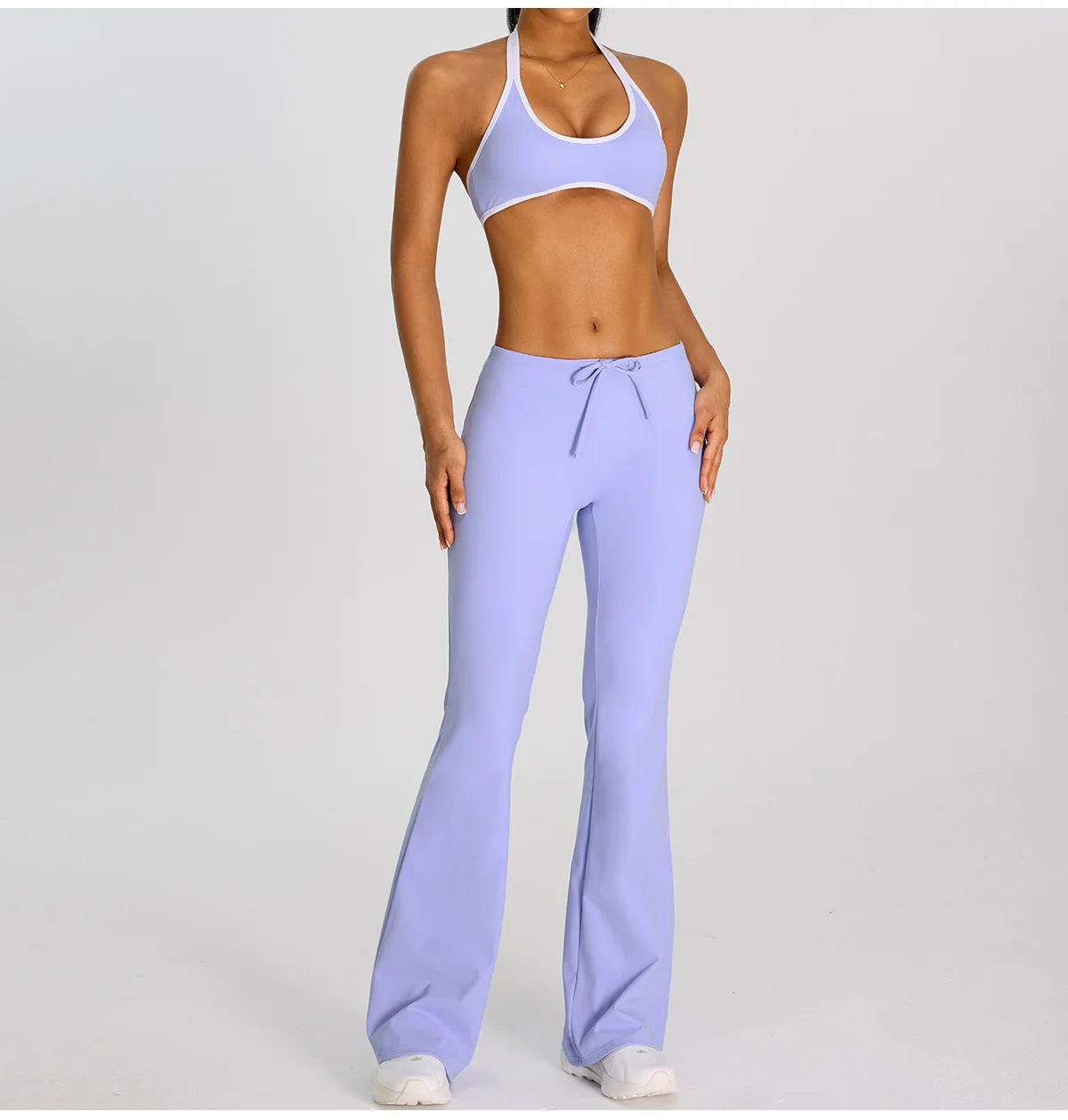 Breathable Yoga Suit for Women Color Contrast Shockproof Sports Bra Drawstring High Waist Pants Gym Running Fitness Suits