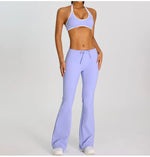 Breathable Yoga Suit for Women Color Contrast Shockproof Sports Bra Drawstring High Waist Pants Gym Running Fitness Suits