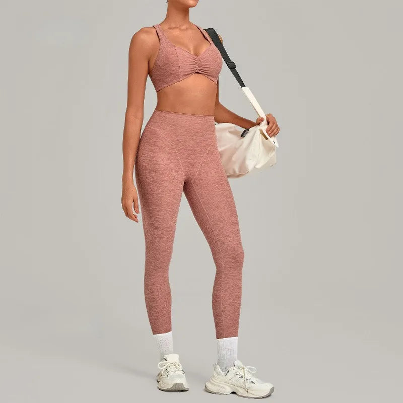 Women's Seamless Yoga Set Sports Fitness Workout Slim Fit High-Waist Tummy Control Pants Suits Gym Training Running Vest Sets