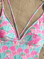 Sexy Pink Floral Print Swimwear Women 2026 Deep V Neck Slim Tummy Control One Piece Swimsuit Beach Hoiday Bathing Suit Monokini
