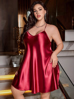 Plus Size Solid Color Simple Fashion Elegant V Neck Nightgown For Women