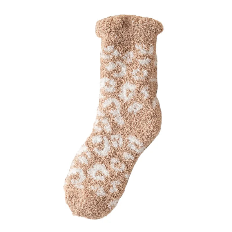 Fashion Coral Fleece Thick Socks Women Foot Cute Leopard Sock Funny Girls Breathable Warm Casual Socks Winter