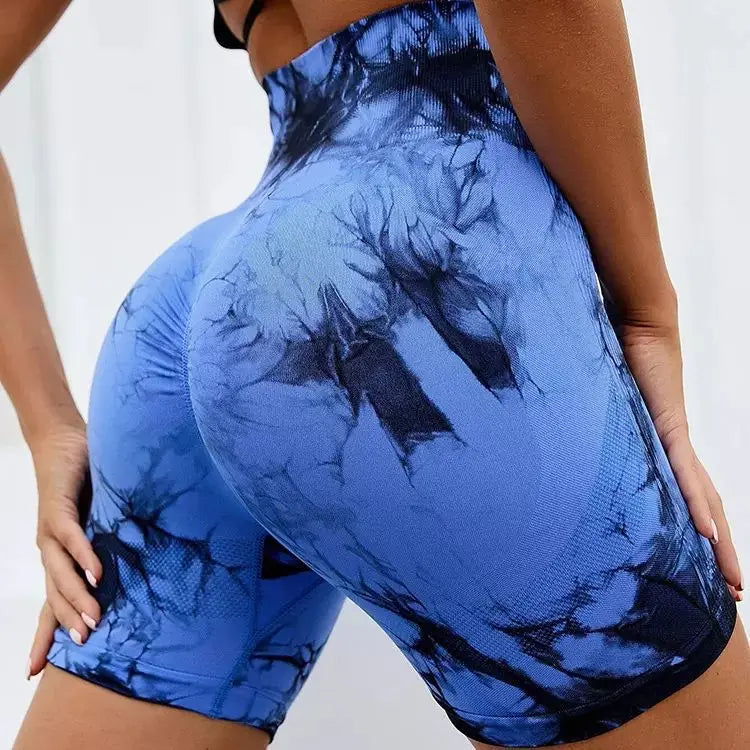 Tie Dye High Waisted Butt Lifting Yoga Shorts for Women, Breathable Sport Shorts with Four-Way Stretch - Gym, Running, Workout