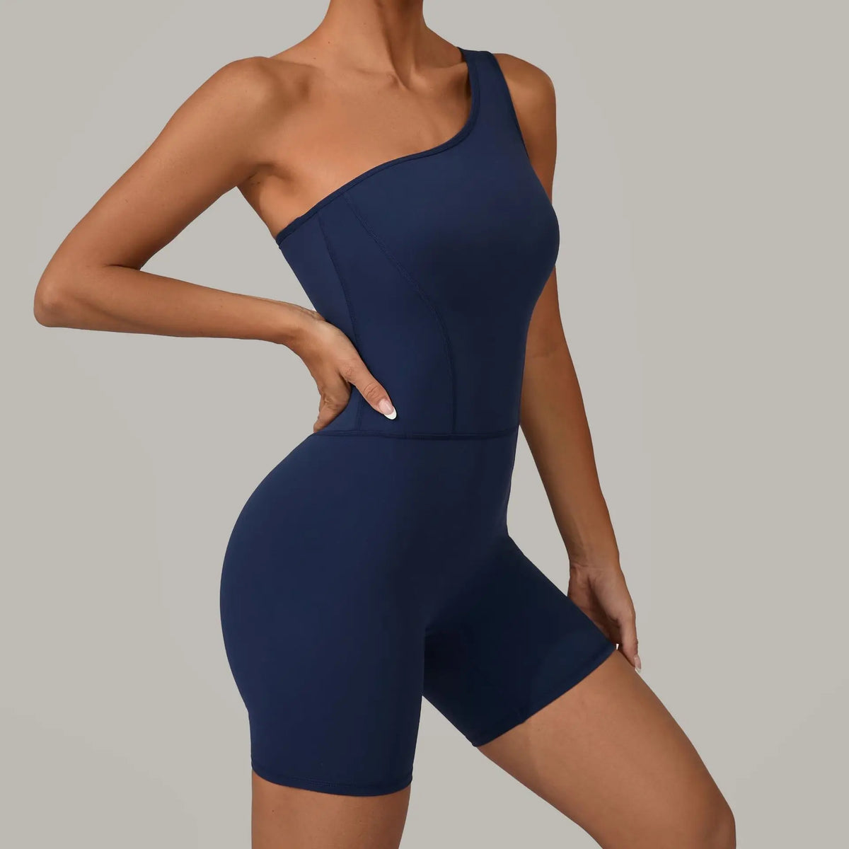 Summer One Shoulder Yoga Short Jumpsuit Women Sexy Cut Out Backless Scrunch Booty One Piece Suit Gym Workout Fitness Clothes