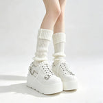New Arrival Gothic Black Rivets Platform Creepers Shoes White Chain Decor Goth Creepers Chunky Lace Up Lolita Casual Shoes