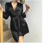 Pajamas women summer European and American ladies lace-up bathrobe sexy morning gown home dress can wear ice silk robe